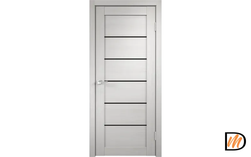 Дверное полотно Экошпон LINEA 1 800х2000 цвет Дуб белый стекло Лакобель черное Левое/Правое VD011992