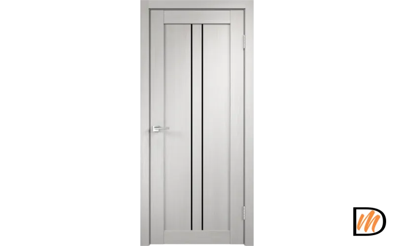 Дверное полотно Экошпон LINEA 2 700х2000 цвет Дуб белый стекло Лакобель черное Левое/Правое VD012003