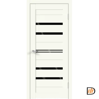 Дверное полотно Экошпон XLINE 6 700х2000 цвет Молочный Эмалит стекло Лакобель черное Левое/Правое VD018152