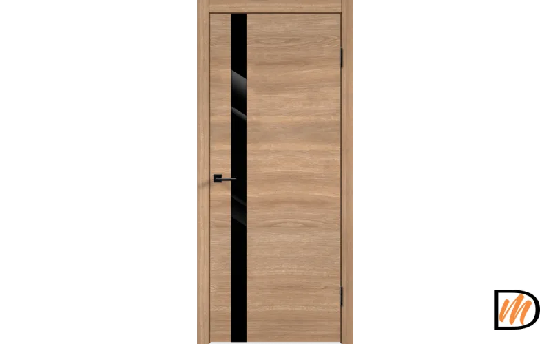 Дверное полотно Экошпон Galant Z1 700х2000 цвет Дуб Европейский горизонт стекло Лакобель черное Левое/Правое VD023563