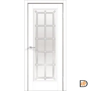 Дверное полотно Экошпон ALTO 9 со стеклом 600х2000 цвет Белый Эмалит стекло каленое Английская Решетка Левое/Правое VD810732