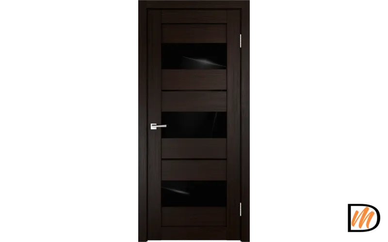 Дверное полотно Экошпон DUPLEX 12 800х2000 цвет Венге стекло Лакобель черное Левое/Правое VD011404