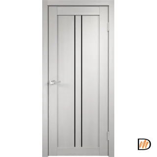 Дверное полотно Экошпон LINEA 2 900х2000 цвет Дуб белый стекло Лакобель черное Левое/Правое VD012005