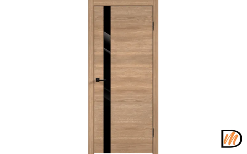 Дверное полотно Экошпон SMART Z1 900х2000 цвет Дуб Европейский горизонт стекло Лакобель черное Левое/Правое VD023093