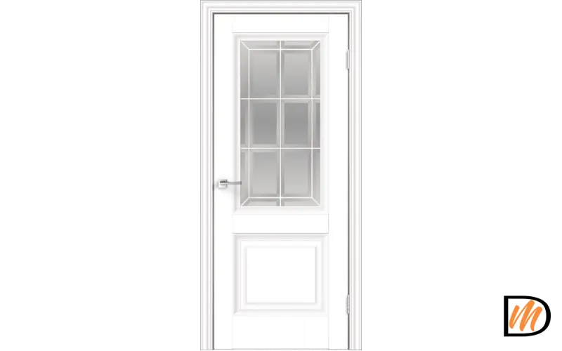 Дверное полотно Экошпон ALTO 8 600х2000 цвет Белый Эмалит стекло Английская Решетка Левое/Правое VD810685