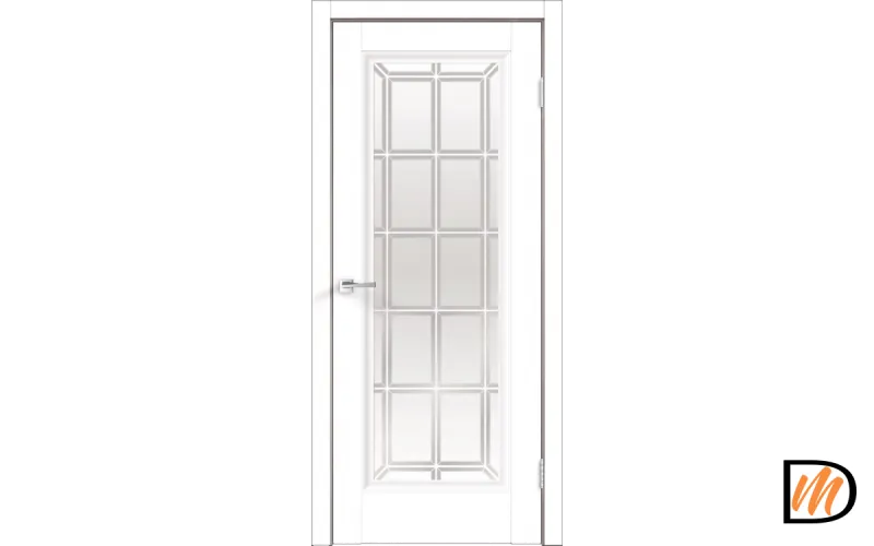 Дверное полотно Экошпон ALTO 9 со стеклом 700х2000 цвет Белый Эмалит стекло каленое Английская Решетка Левое/Правое VD810733