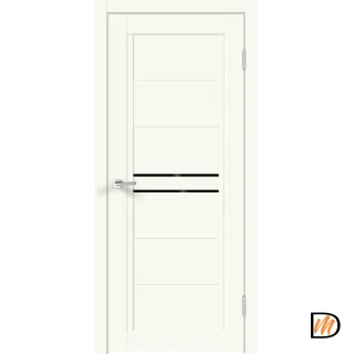 Дверное полотно Экошпон NEXT 2 600х2000 цвет Молочный Эмалит стекло Лакобель черное Левое/Правое VD820365