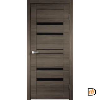 Дверное полотно Экошпон LINEA 6 600х2000 цвет Дуб серый поперечный стекло Лакобель черное Левое/Правое VD013895