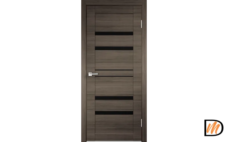 Дверное полотно Экошпон LINEA 6 600х2000 цвет Дуб серый поперечный стекло Лакобель черное Левое/Правое VD013895