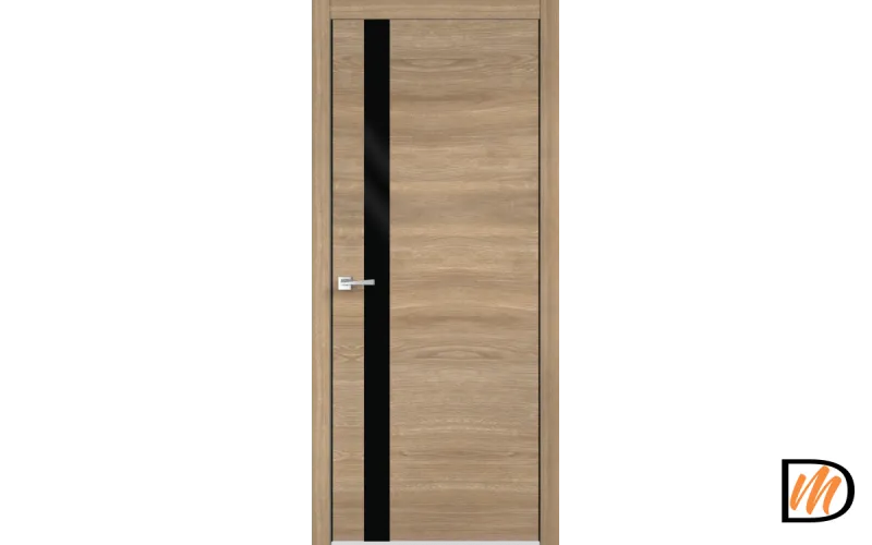 Дверное полотно Экошпон TECHNO BLACK Z1 600х2000 цвет Дуб Европейский горизонт стекло Лакобель черное Левое/Правое VD081357