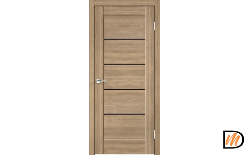 Дверное полотно Экошпон PREMIER 1 800х2000 цвет Дуб Европейский стекло Лакобель черное Левое/Правое VD800177