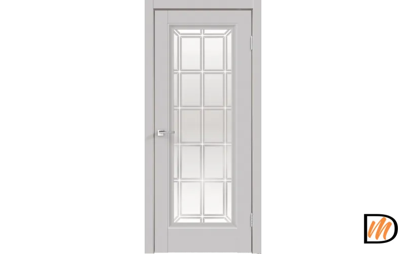 Дверное полотно Экошпон ALTO 9 со стеклом 900х2000 цвет Серый Эмалит стекло каленое Английская Решетка Левое/Правое VD810743