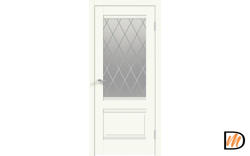 Дверное полотно Экошпон ALTO 2V 900х2000 цвет Молочный Эмалит стекло РОМБ светлый Левое/Правое VD811321