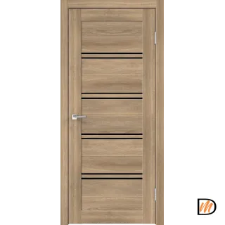 Дверное полотно Экошпон XLINE 4 800х2000 цвет Дуб Европейский горизонт стекло Лакобель черное Левое/Правое VD019799