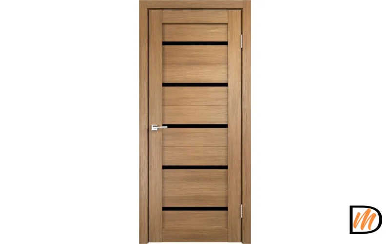 Дверное полотно Экошпон DUPLEX 600х2000 цвет Дуб золотой (арт. 14012) стекло Лакобель черное Левое/Правое VD161552