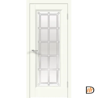 Дверное полотно Экошпон ALTO 9 со стеклом 700х2000 цвет Молочный Эмалит стекло каленое Английская Решетка Левое/Правое VD812618
