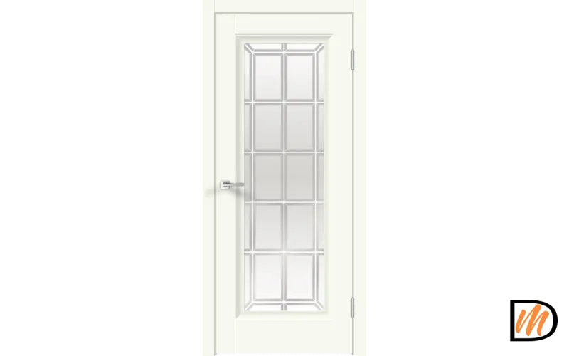 Дверное полотно Экошпон ALTO 9 со стеклом 700х2000 цвет Молочный Эмалит стекло каленое Английская Решетка Левое/Правое VD812618