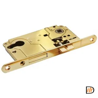 Замок с ригелем под ключевой цилиндр L1885 золото  MSK-9011250