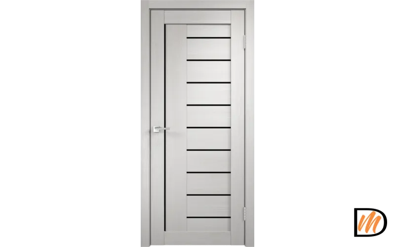 Дверное полотно Экошпон LINEA 3 800х2000 цвет Дуб белый стекло Лакобель черное Левое/Правое VD012161