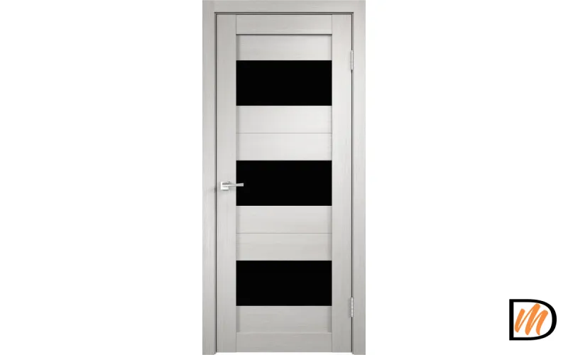 Дверное полотно Экошпон DUPLEX 5 900х2000 цвет Дуб белый стекло Лакобель черное Левое/Правое VD011044