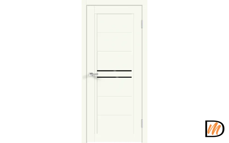 Дверное полотно Экошпон NEXT 2 700х2000 цвет Молочный Эмалит стекло Лакобель черное Левое/Правое VD820366