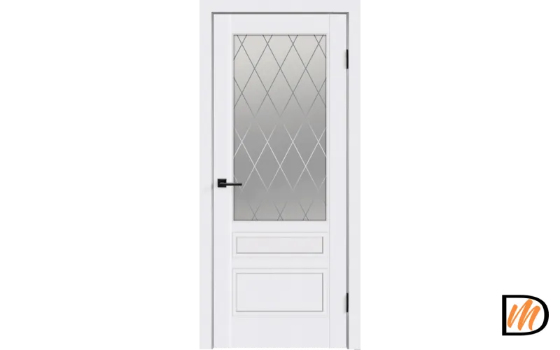 Дверное полотно Эмаль SCANDI 3V 600х2000 цвет Белый стекло РОМБ Мателюкс Правое VD1000289
