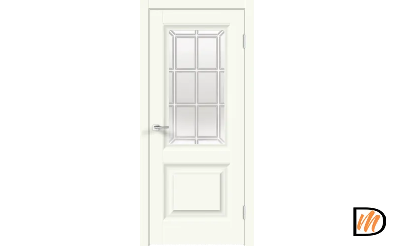 Дверное полотно Экошпон ALTO 8 700х2000 цвет Молочный Эмалит стекло Английская Решетка Левое/Правое VD811359