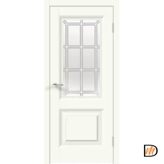 Дверное полотно Экошпон ALTO 8 900х2000 цвет Молочный Эмалит стекло Английская Решетка Левое/Правое VD811361