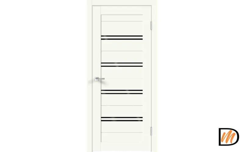 Дверное полотно Экошпон XLINE 4 600х2000 цвет Молочный Эмалит стекло Лакобель черное Левое/Правое VD018144