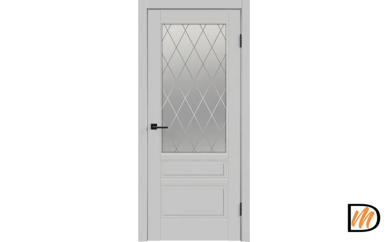 Дверное полотно Эмаль SCANDI 3V 600х2000 цвет Светло-серый стекло РОМБ Мателюкс Правое VD1000293