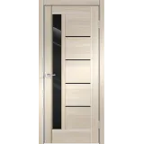 Дверное полотно Экошпон PREMIER 3 900х2000 цвет Ясень Японский стекло Лакобель черное Левое/Правое VD800048