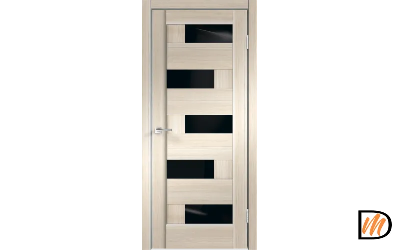 Дверное полотно Экошпон PREMIER 5 800х2000 цвет Ясень Японский стекло Лакобель черное Левое/Правое VD800071