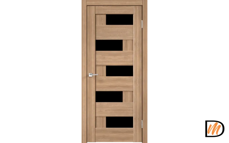 Дверное полотно Экошпон PREMIER 5 900х2000 цвет Дуб Европейский стекло Лакобель черное Левое/Правое VD800210