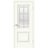 Дверное полотно Экошпон ALTO 8 600х2000 цвет Молочный Эмалит стекло Английская Решетка Левое/Правое VD811358