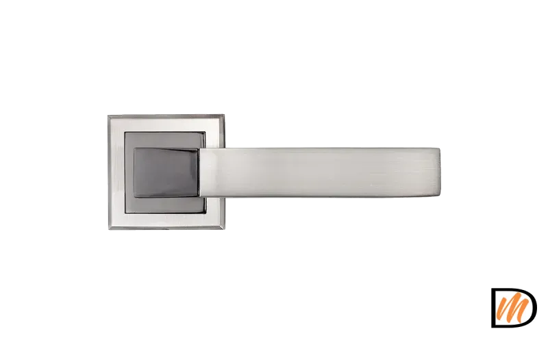 Ручка дверная FUKOKU MH-28 SN/BN-S раздельная на квадратной розетке, цвет бел. никель/черн. никель, ЦАМ