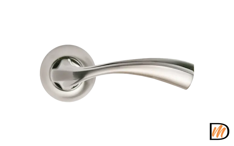 Ручка дверная СОН MH-15 SN/CP раздельная на круглой розетке, цвет белый никель/хром, ЦАМ