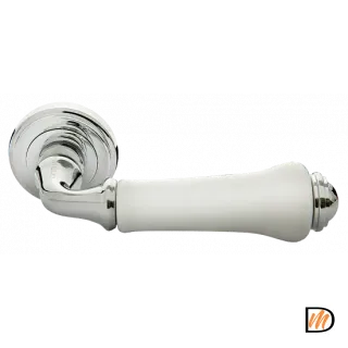Ручка дверная UMBERTO MH-41-CLASSIC PC/W раздельная на круглой розетке, цвет- хром/белый, ЦАМ