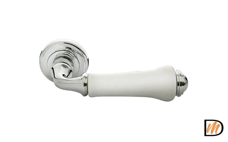 Ручка дверная UMBERTO MH-41-CLASSIC PC/W раздельная на круглой розетке, цвет- хром/белый, ЦАМ