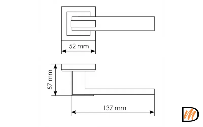 Ручка дверная JURA MH-43 SC/CP-S раздельная на квадратном основании, цвет мат.хром/хром, ЦАМ Light