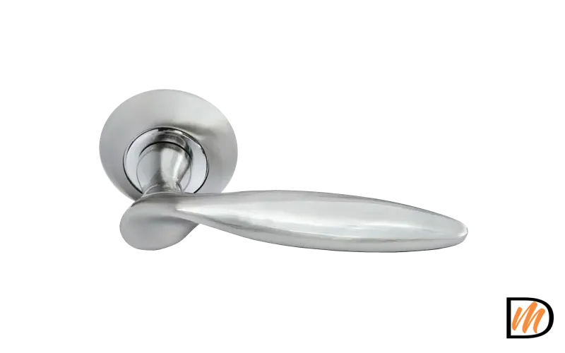 Ручка дверная КУПОЛ MH-09 SN раздельная на круглой розетке, цвет белый никель, ЦАМ