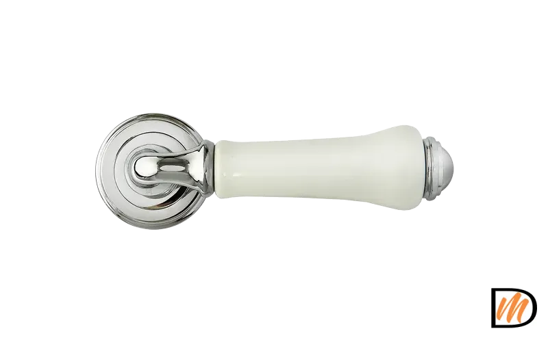 Ручка дверная UMBERTO MH-41-CLASSIC PC/W раздельная на круглой розетке, цвет- хром/белый, ЦАМ