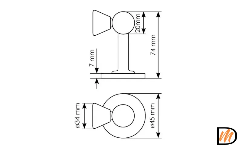 Ограничитель двери MDS-3 AB магнитный, цвет античная бронза