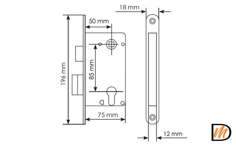 Замок межкомнатный врезной L1885 BL с ригелем под цилиндр, черный