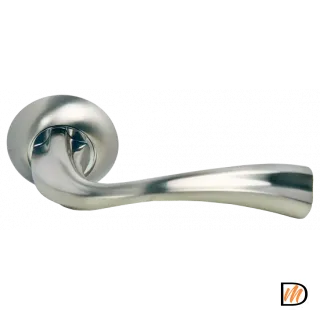 Ручка дверная СОН MH-15 SN/CP раздельная на круглой розетке, цвет белый никель/хром, ЦАМ