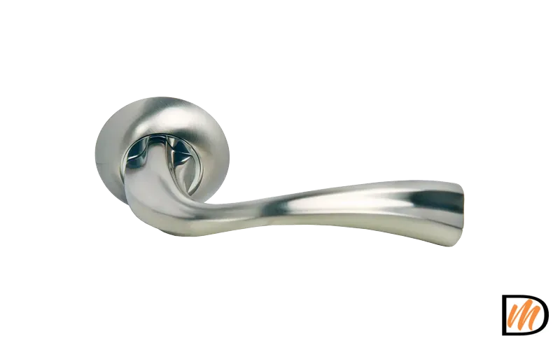 Ручка дверная СОН MH-15 SN/CP раздельная на круглой розетке, цвет белый никель/хром, ЦАМ
