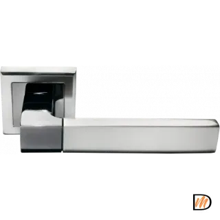 Ручка дверная FUKOKU MH-28 SN/BN-S раздельная на квадратной розетке, цвет бел. никель/черн. никель, ЦАМ