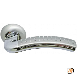 Ручка дверная ПАЛАЦЦО MH-02P SN/CP на круглой розетке, цвет бел. никель/хром с перфорацией, ЦАМ