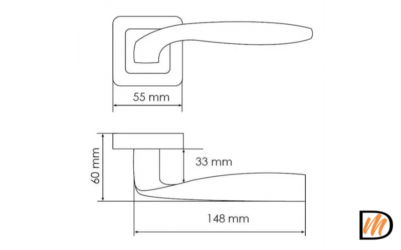 Ручка дверная SHELL MH-45 GR/CP-S55 раздельная на квадратной розетке, цвет графит/хром, ЦАМ Light