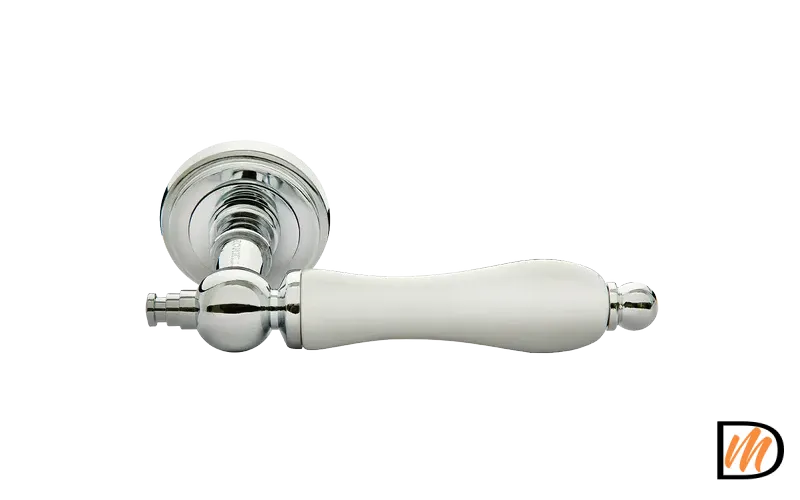Ручка дверная MART MH-42-CLASSIC PC/W на круглом основании, цвет хром/белый, ЦАМ