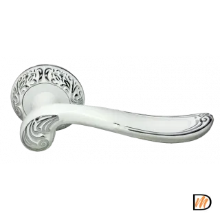 Ручка дверная GIUSEPPE MH-22-CLP W/PC раздельная на круглом основании, цвет белая эмаль/хром, ЦАМ